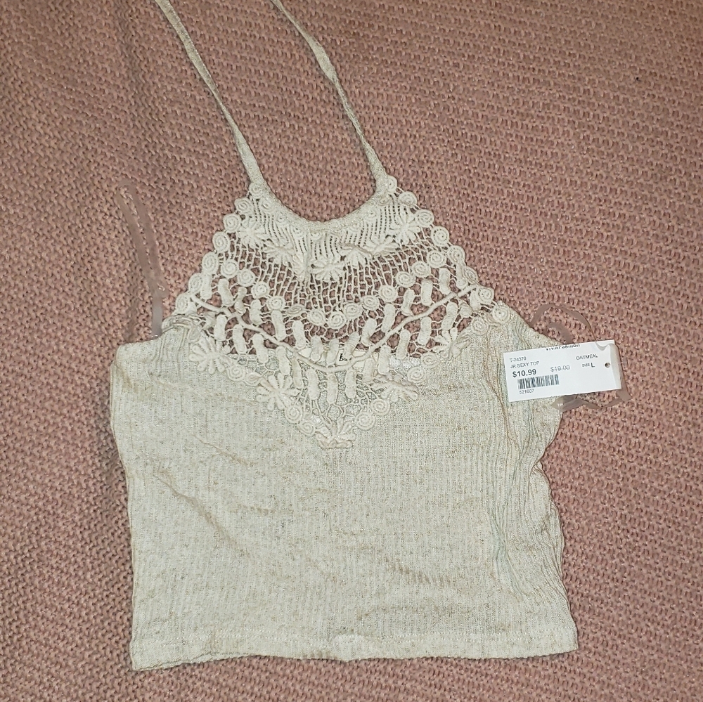 Lace halter crop top